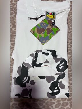 A Bathing Ape Shall Never Kill Ape Camo Tee White & Black Small
